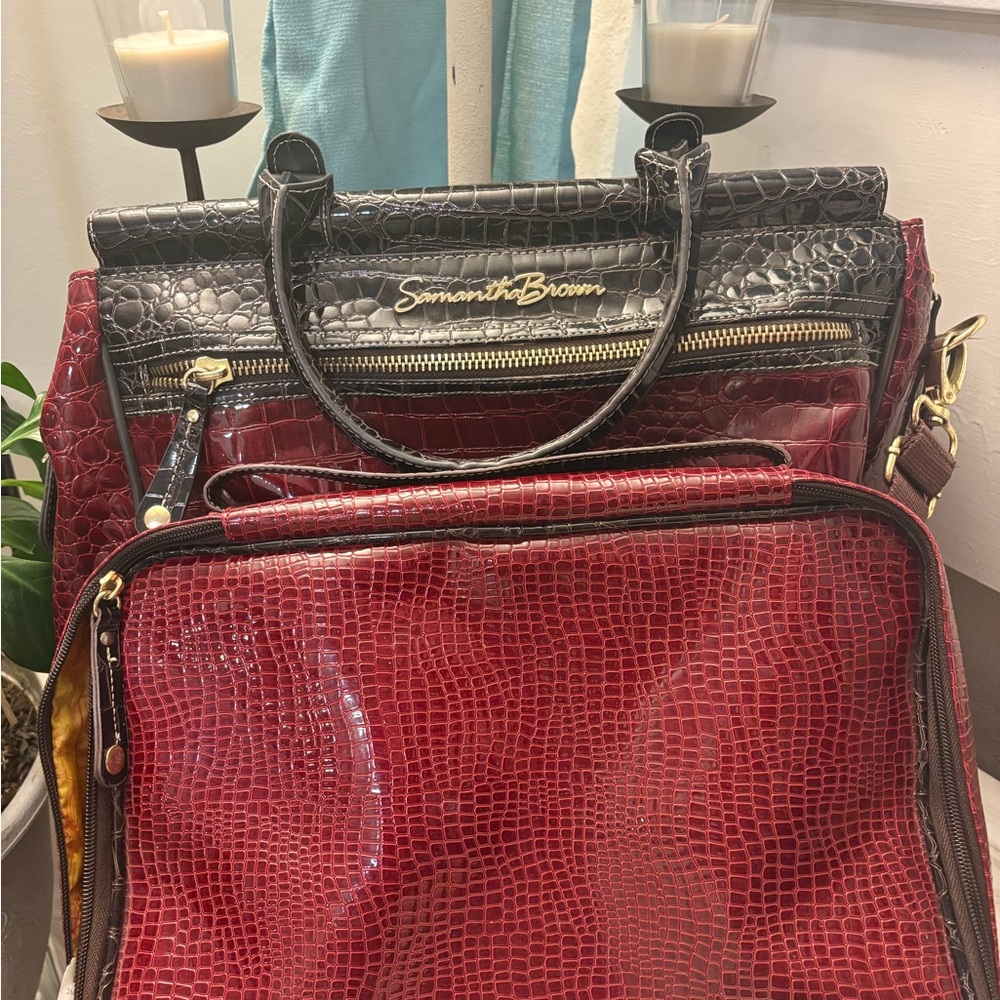 Samantha Brown Red & Black Croc-Embossed Tote Bag